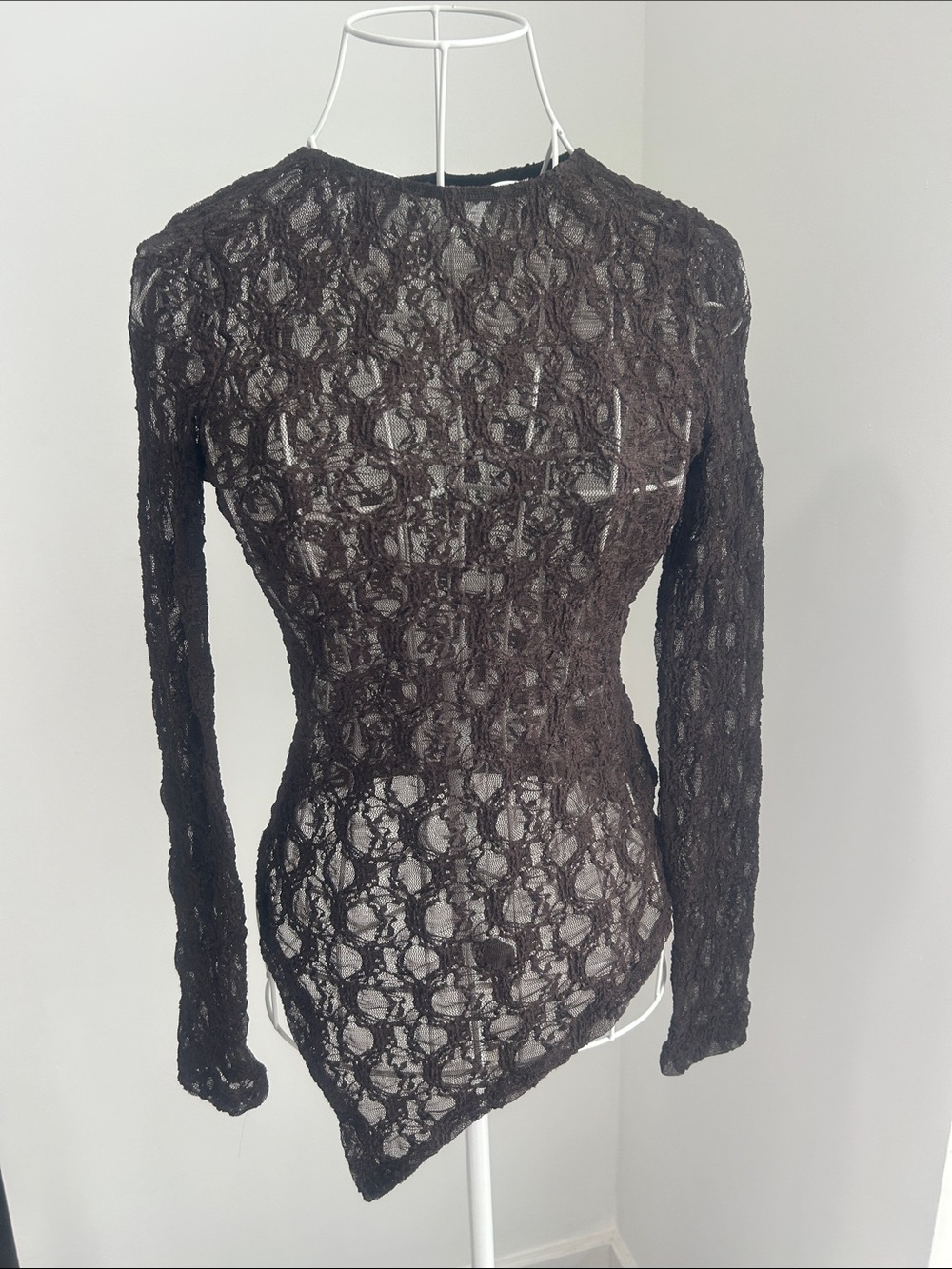 DIVIDED H&M Brown Sheer Lace Asymmetrical Top / XS Whimsigoth Y2K Fairycore⁠